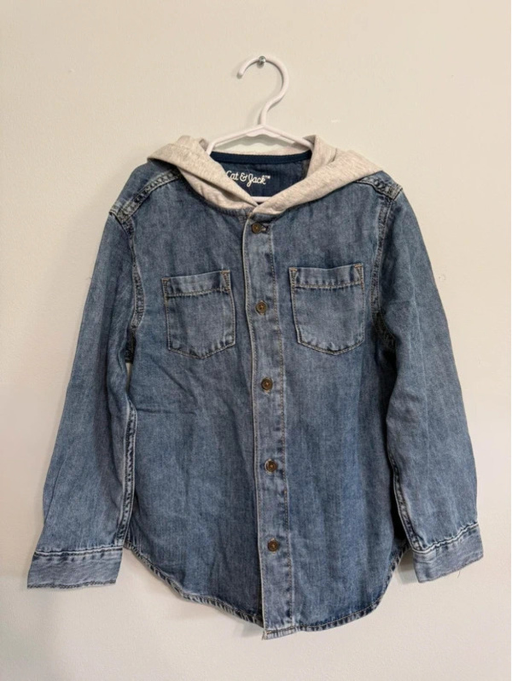 Cat & Jack Boys' XS (4/5) Denim Jacket with Grey Hood - New with Tags